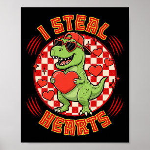Poster Je vole des cœurs Rétro à carreaux Saint-Valentin