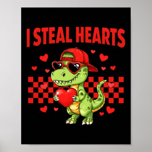 Poster Je vole des cœurs Saint-Valentin Dinosaure Mignon (Devant)