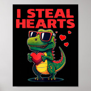 Poster Je vole des cœurs T-rex Mignon Saint Valentin
