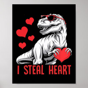 Poster Je vole le cœur T-rex dinosaure Saint-Valentin gar