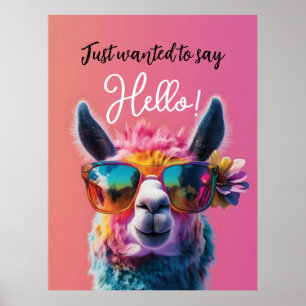Poster Je voulais juste dire Hello coloré Llama design