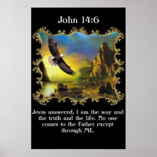 Poster Jean 14:6 Avec un aigle survolant le paysage.