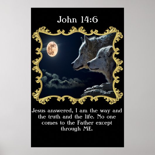 Poster Jean 14:6 Loups regardant la pleine lune. (Devant)