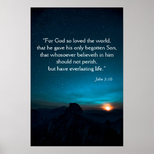 Poster Jean 3:16 Bible Verse Nuit Ciel bleu