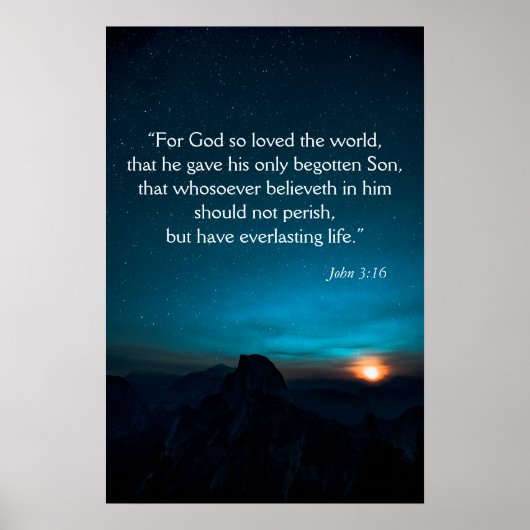 Poster Jean 3:16 Bible Verse Nuit Ciel bleu (Devant)