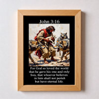 Jean 3:16 Bon Pasteur Livrant l'Agneau aux Loups