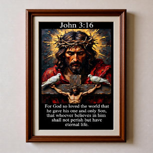 Poster Jean 3:16 Crucifixion Passion du Christ Colombe bl