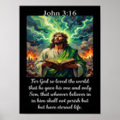 Poster Jean 3:16 Jésus Sainte Bible Apocalypse Éclair (Devant)