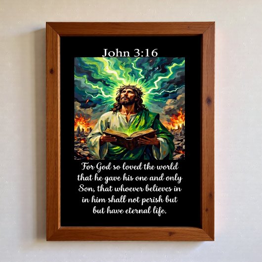 Poster Jean 3:16 Jésus Sainte Bible Apocalypse Éclair
