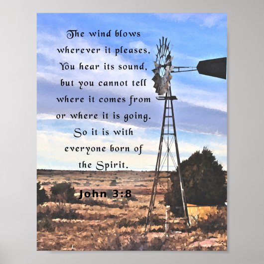 Poster Jean 3:8, verset de la Bible (Devant)