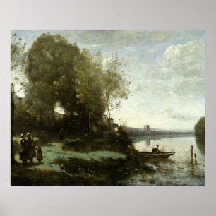 Poster Jean-Baptiste-Camille Corot - Rivière avec un loin