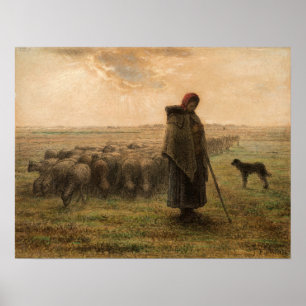 Poster Jean-Francois Millet - Berger et troupeau 1865