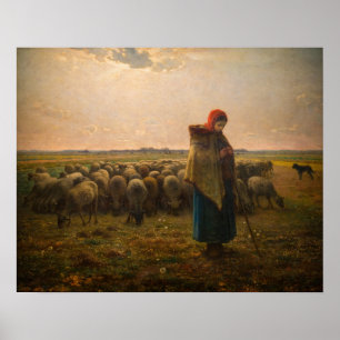 Poster Jean-Francois Millet - Bergère et Troupeau 1863