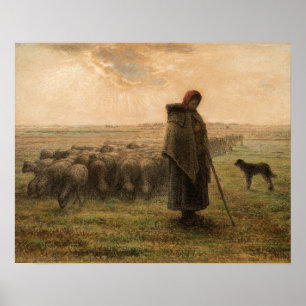 Poster Jean-Francois Millet - Bergère et Troupeau 1865