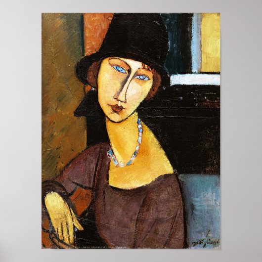 Poster Jeanne Hebuterne avec Casquette et collier, Modigl (Devant)