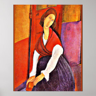 Poster Jeanne Hebuterne dans un châle rouge par Modiglian