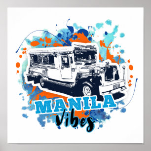 Poster Jeepney Manille Vibes Bleu Orange