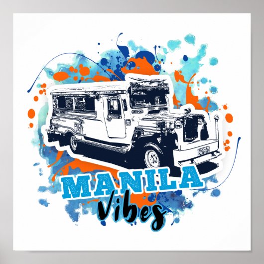 Poster Jeepney Manille Vibes Bleu Orange (Devant)