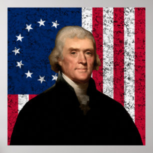 Poster Jefferson et le drapeau américain — Frontière