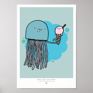 Poster Jellyfish and ice cream A4 print Sage arrière - pl
