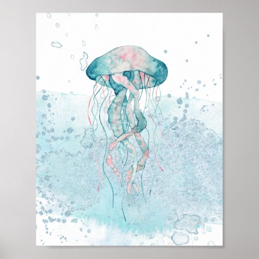 Poster Jellyfish de mer turquoise et rose Thème aquatique (Devant)