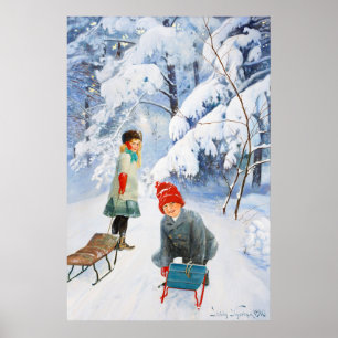 Poster Jenny Nyström Enfants en traîneau 1910 Winter XL