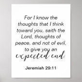 Poster Jeremiah 29 Pensées de paix Citation chrétienne (Devant)