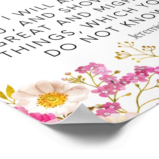 Poster Jeremiah 33:3 Appel à moi Pink Floral Scripture (Coin)