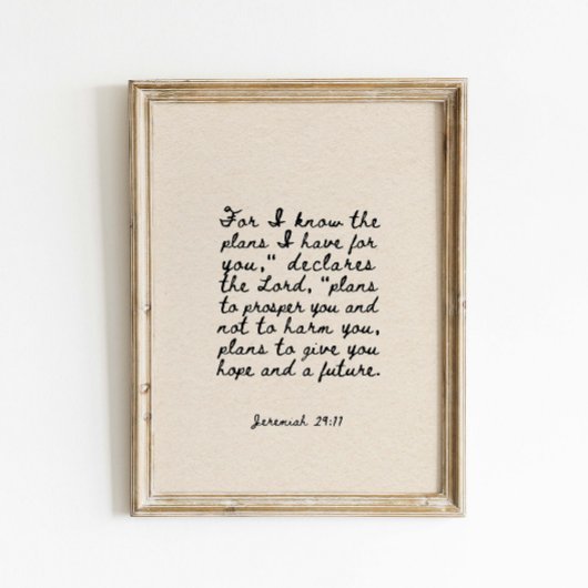 Poster Jérémie 29:11 Car je connais les projets que j'ai