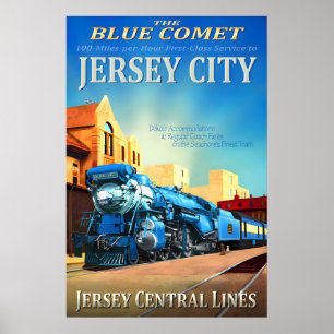 Poster Jersey City New Jersey Central Railroad Blue Comet