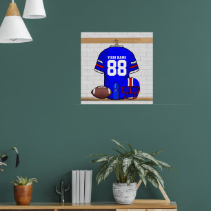 Poster Jersey de football bleu blanc personnalisé