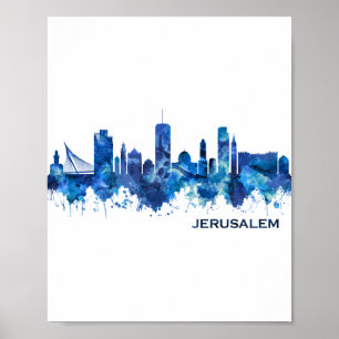 Poster Jérusalem Israel Skyline Blue