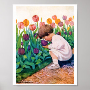 Poster Jessie Willcox Smith, enfant dans le jardin aux fl