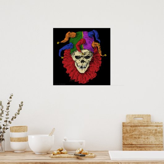 Poster Jester Crâne effrayant Goth Mardi Gras Clown (Cuisine)