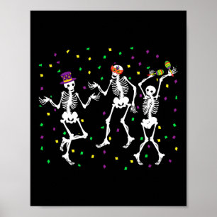 Poster Jester Skeleton Dancing Mardi Gras Bones Carnival