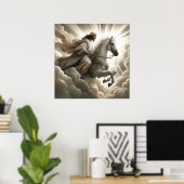 Poster Jésus à cheval blanc Bible chrétienne Art (Bureau à domicile)