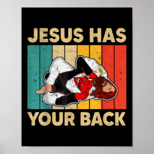 Poster Jésus A Ton Dos Jiu Jitsu Retro Christian Men