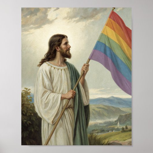Poster Jésus avec le drapeau de la fierté (Devant)