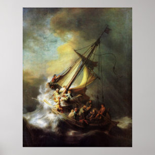 Poster Jésus calmant la tempête en mer de la Galilée