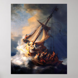 Poster Jésus calme la mer de tempête de Galilée Rembrandt