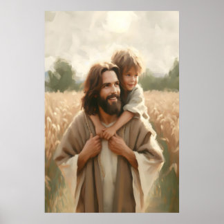 Poster Jesus Carrying Child Jesus and Baby Painting Chris