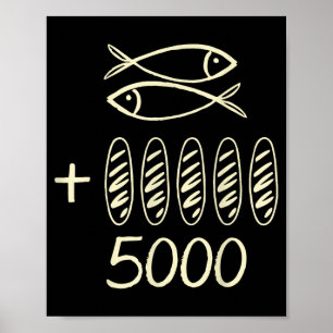 Poster Jésus chrétien 2 poissons 5 pains nourrit 5000 hom