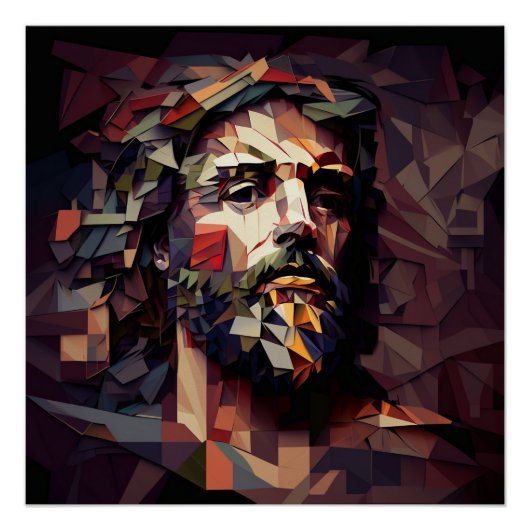 Poster Jésus-Christ en Bourgogne et Or Formes Angulaires (Devant)