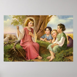 Poster Jésus-Christ enseignant aux enfants, religion vint