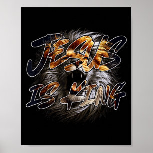 Poster Jésus Christ Est Roi Avec Lion De Juda Qui Frappe