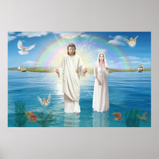 Poster Jésus Christ et la Vierge Marie Regina Coeli