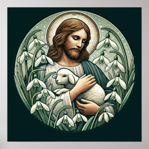 Poster Jésus-Christ et l'agneau dimanche de Pâques