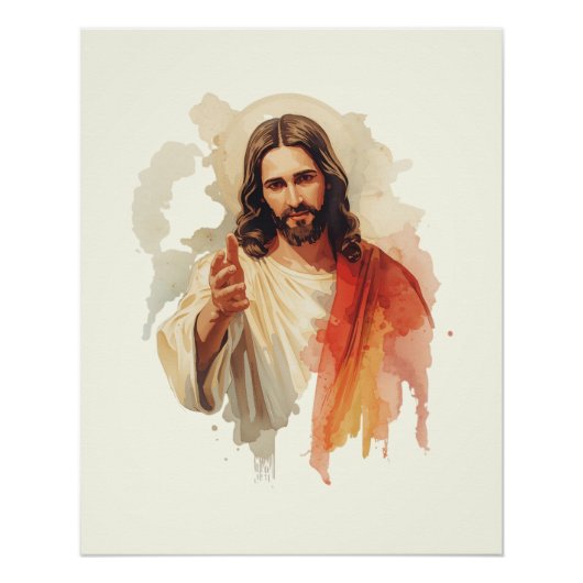 Poster Jesus christ Extending Hands Water color painting (Devant)