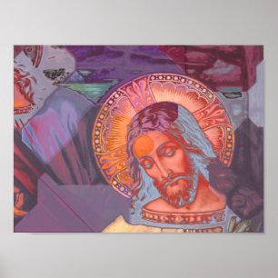 Poster Jésus Christ Halo Couleur Fou Revêtement Doux Blan
