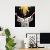 Poster Jésus-Christ Notre Sauveur | Noir et Or (Bureau à domicile)